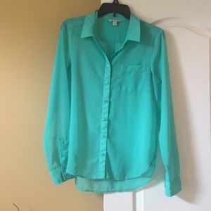 American Eagle Turquoise Button Down Chiffon Shirt